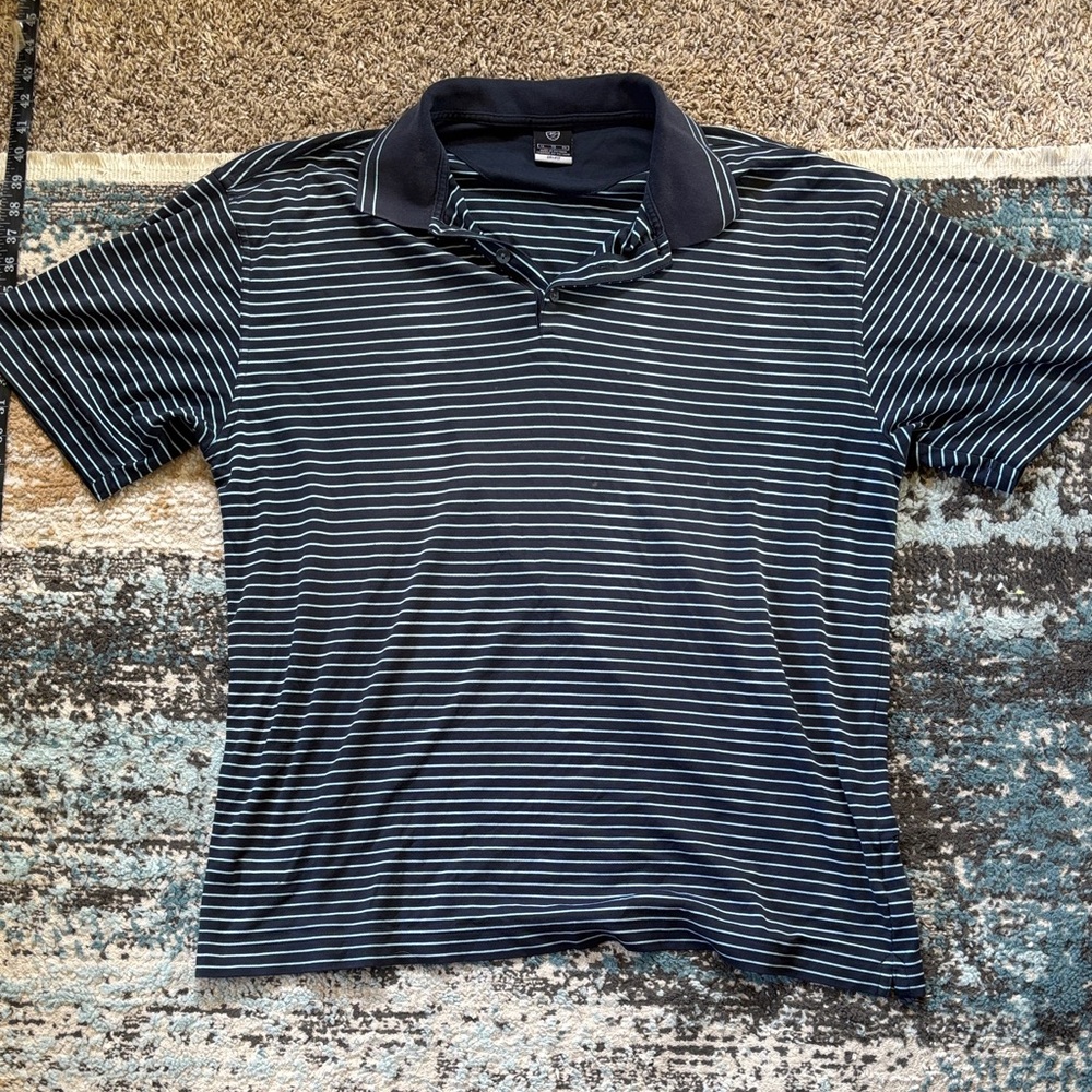Nike golf Men’s XL Dri Fit Polo Striped Blue And Black Collared Button Up